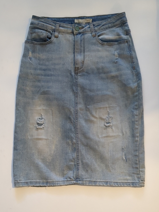 The Main Street Exchange Dresses & Skirts - Light Blue Distressed Denim Pencil Skirt